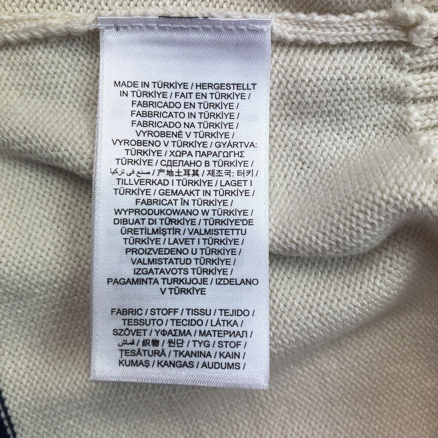 GANT Beige gestreifter Polopullover mit V-Ausschnitt, Größe M