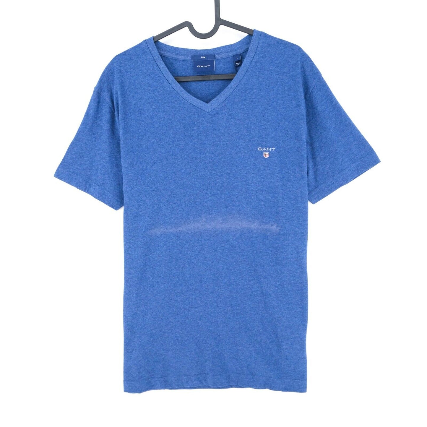 GANT Blue Original Logo V Neck Slim T Shirt Size L