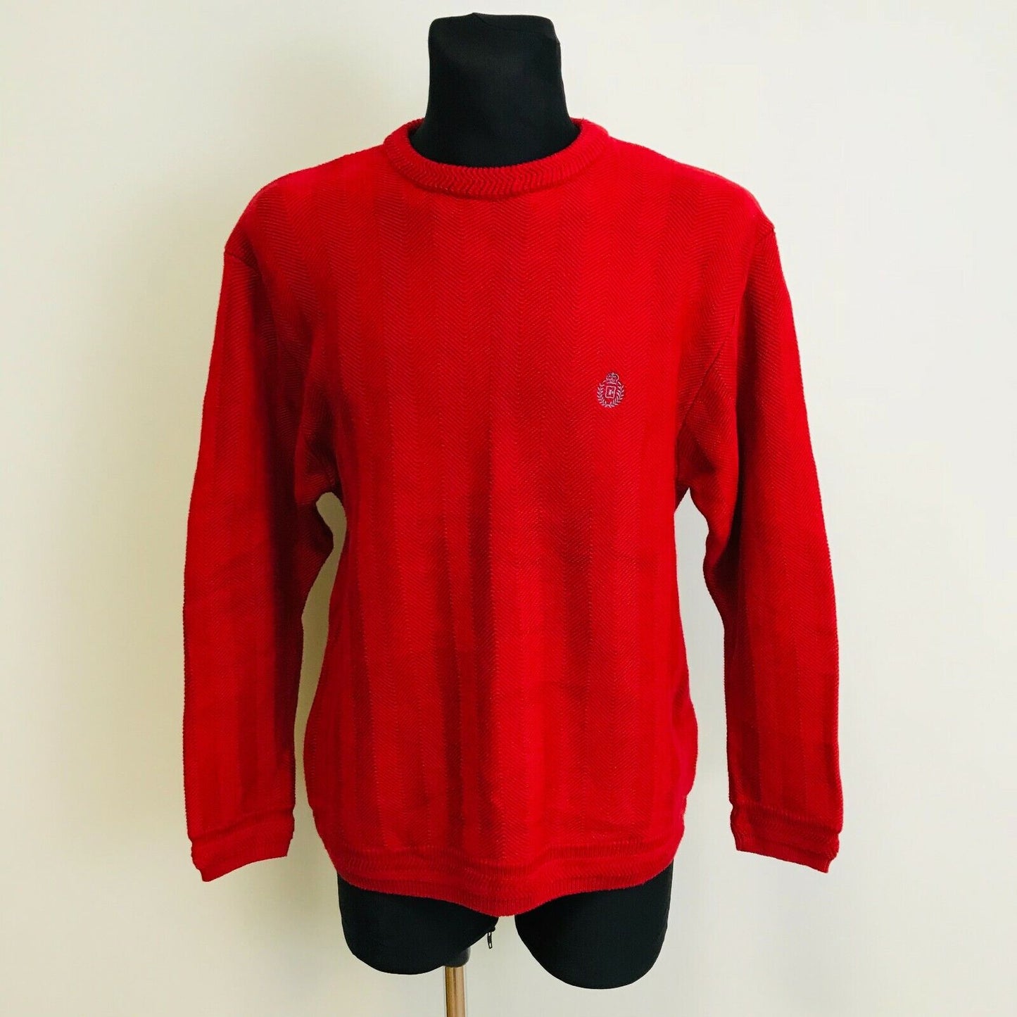 CHAPS Red Crew Neck 100% Cotton Cable Knit Jumper Sweater Size L