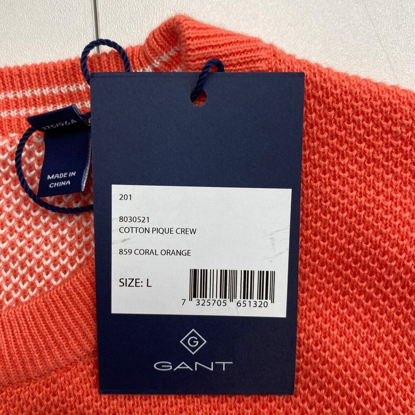 GANT Orange Pique Cotton Crew Neck Jumper Sweater Size L