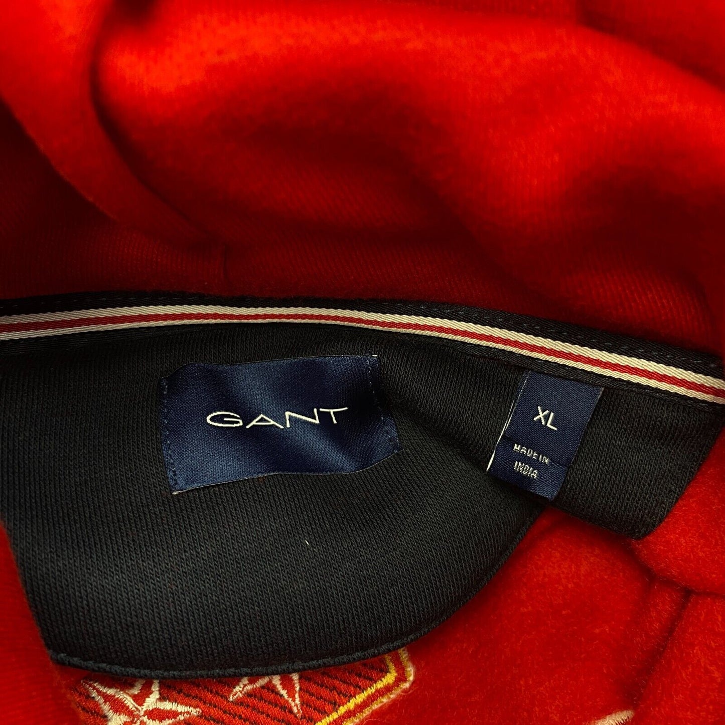 GANT Men Red Banner Shield Hoodie Sweater Jumper Size XL