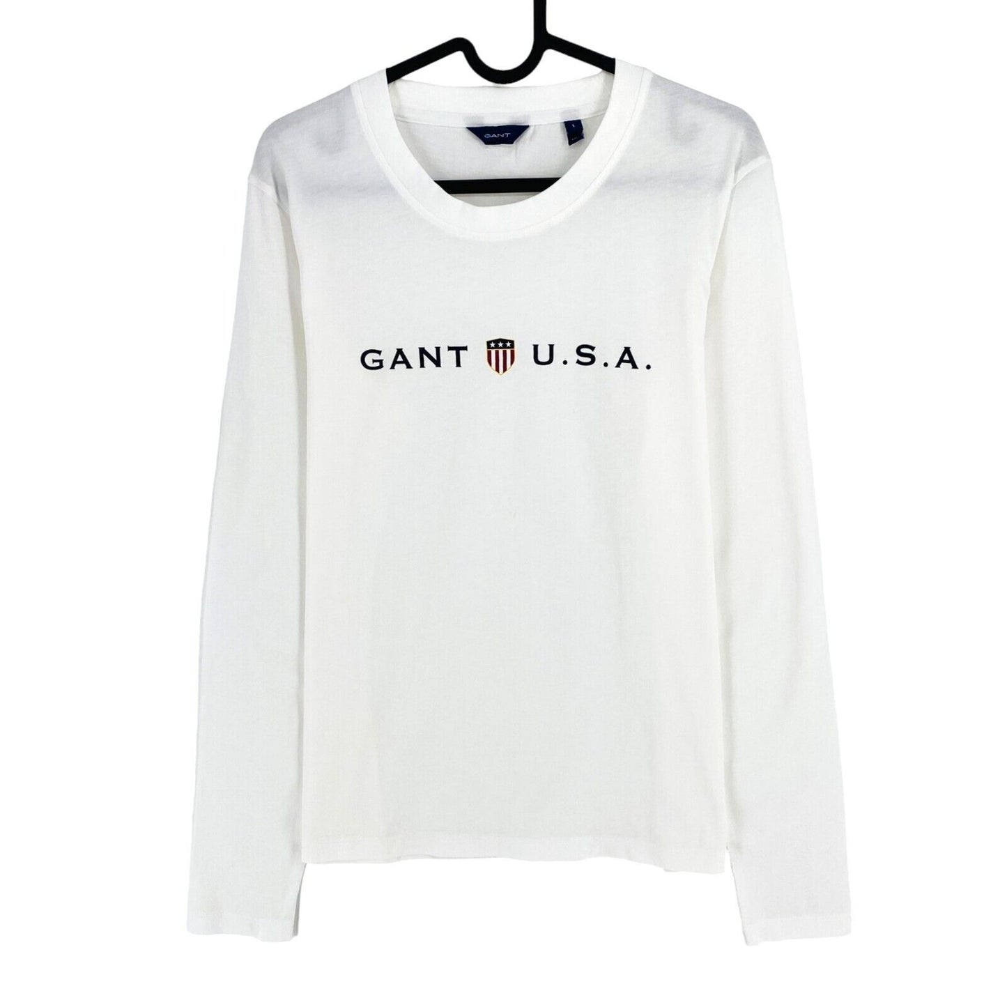 GANT White Logo Crew Neck Long Sleeves T Shirt Size L