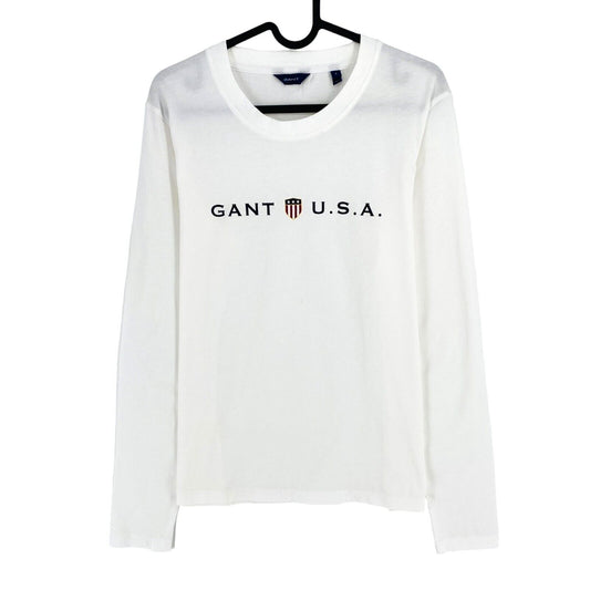 GANT White Logo Crew Neck Long Sleeves T Shirt Size L