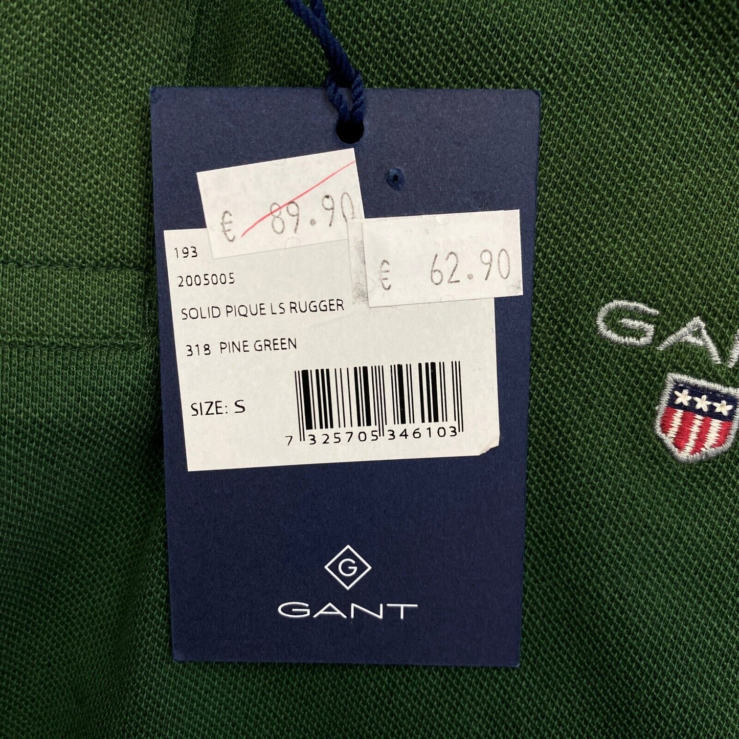 GANT Dark Green Solid Pique Long Sleeves Rugger Polo Shirt Size S