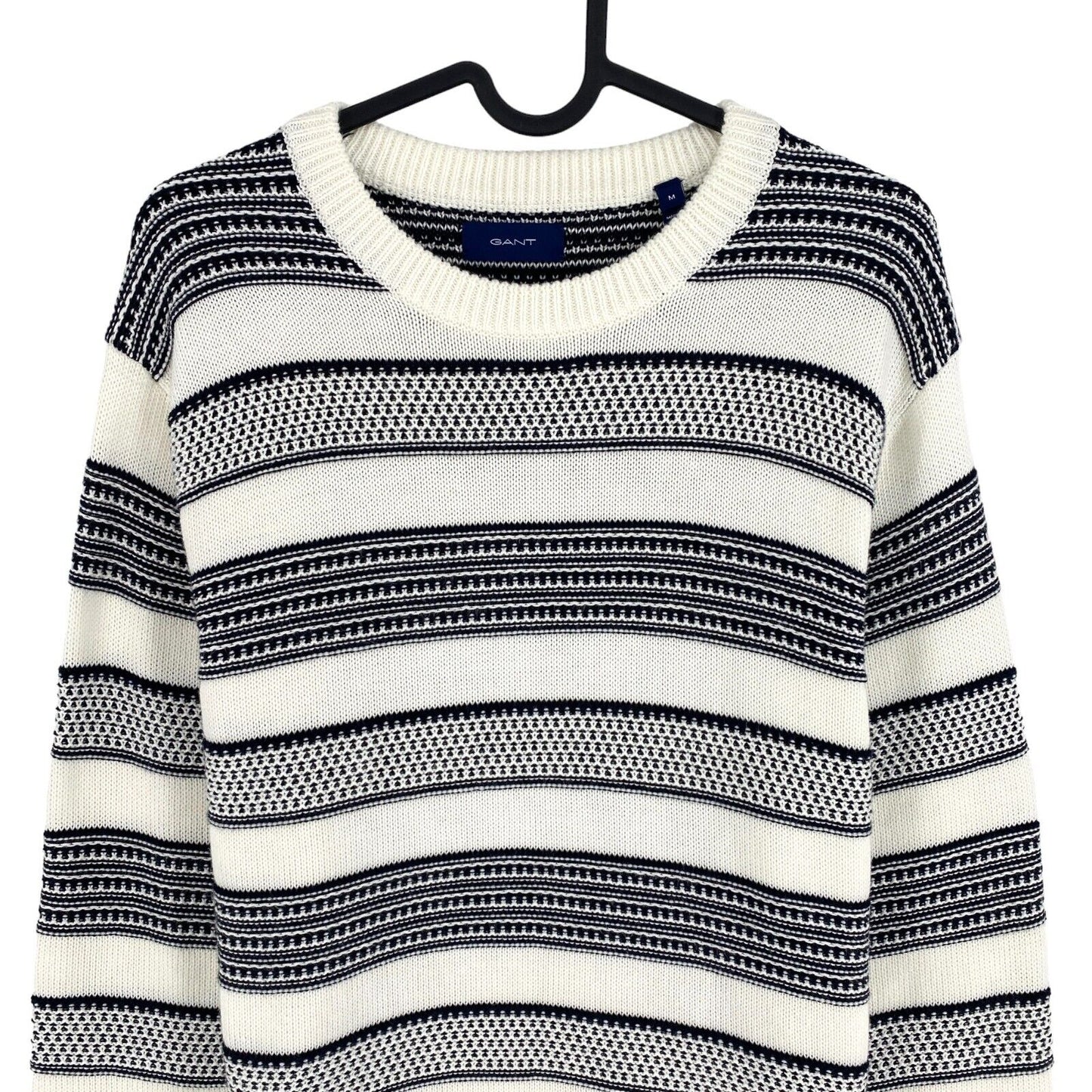 GANT White Striped Cotton Crew Neck Sweater Pullover Size M