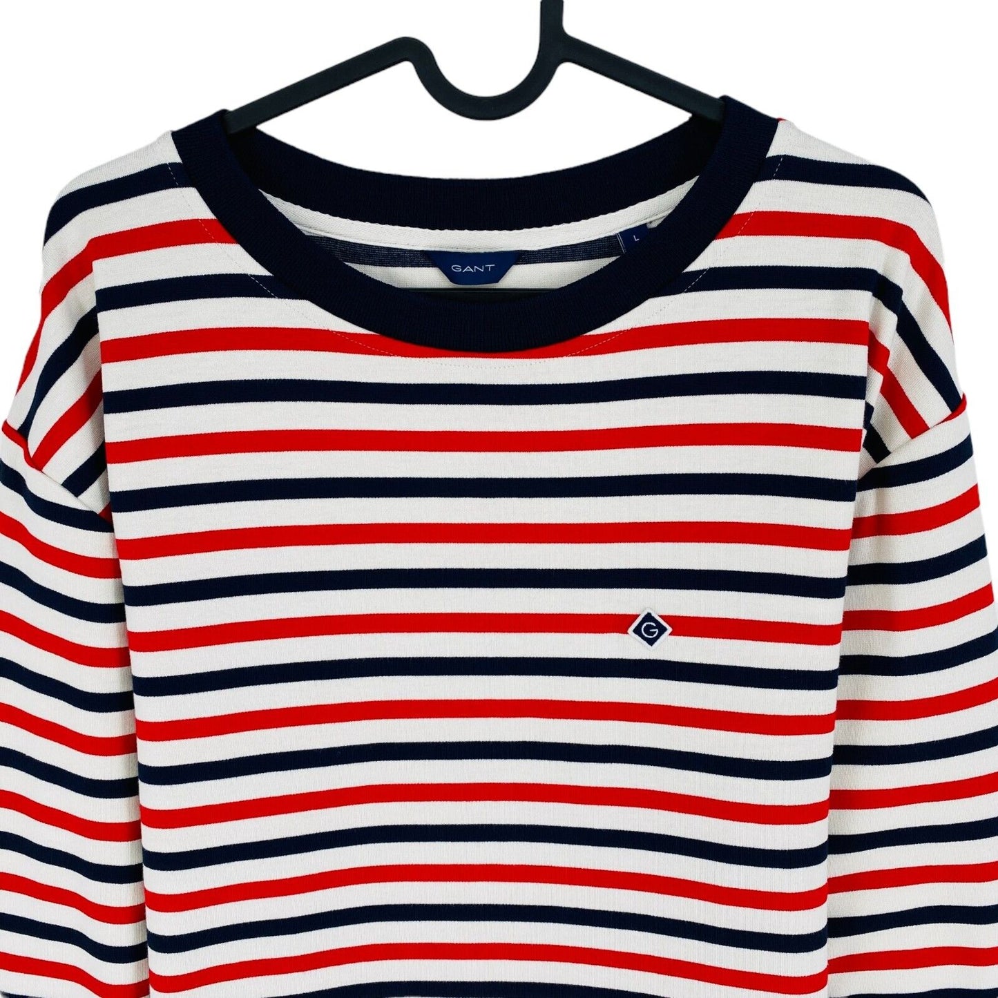 GANT Women Red Icon G Stripe Long Sleeve Crew Neck T Shirt Size L