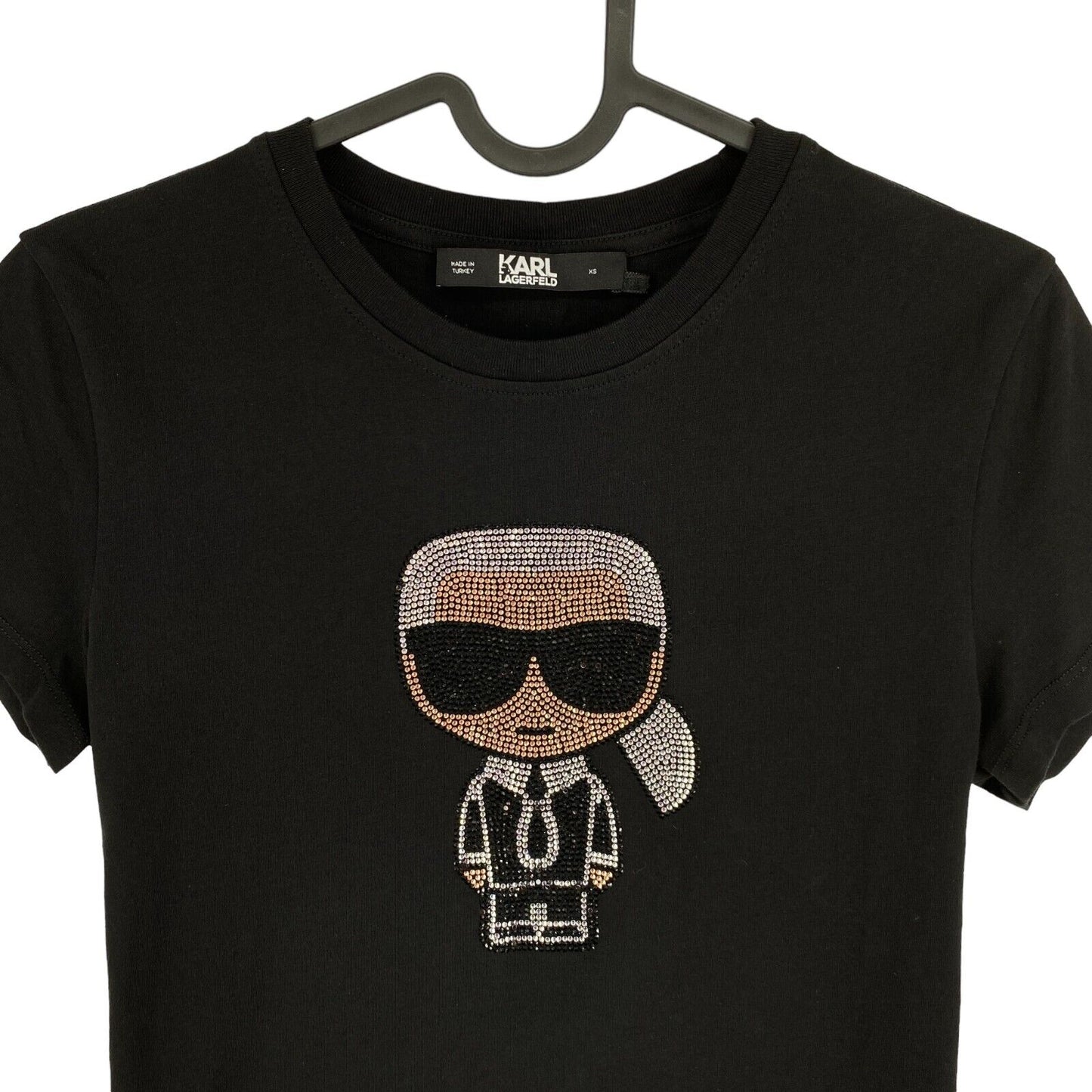 Karl Lagerfeld Schwarzes Ikonik Strass Karl Rundhals-T-Shirt Größe XS