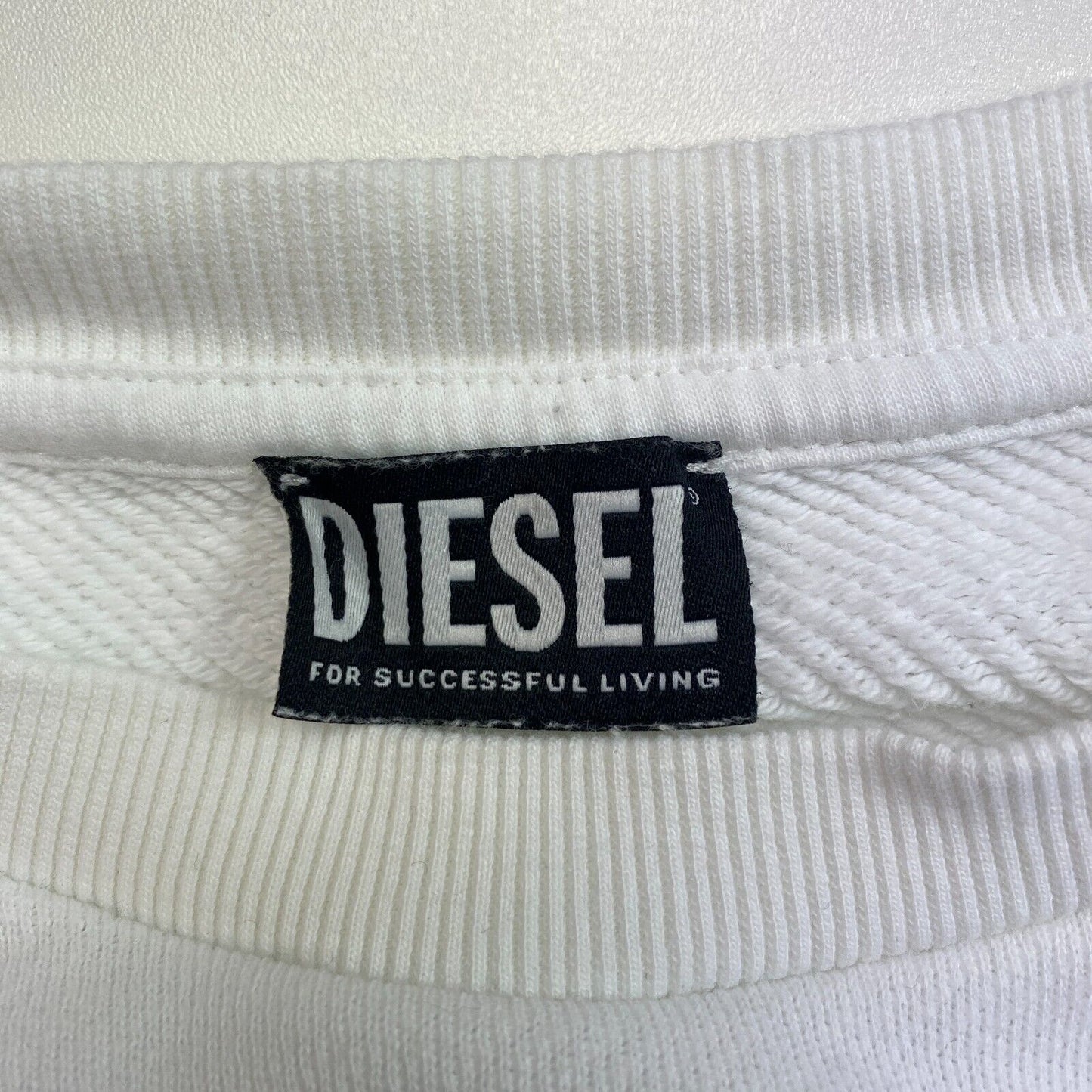 DIESEL White Logo Crew Neck Sweater Pullover Size XS