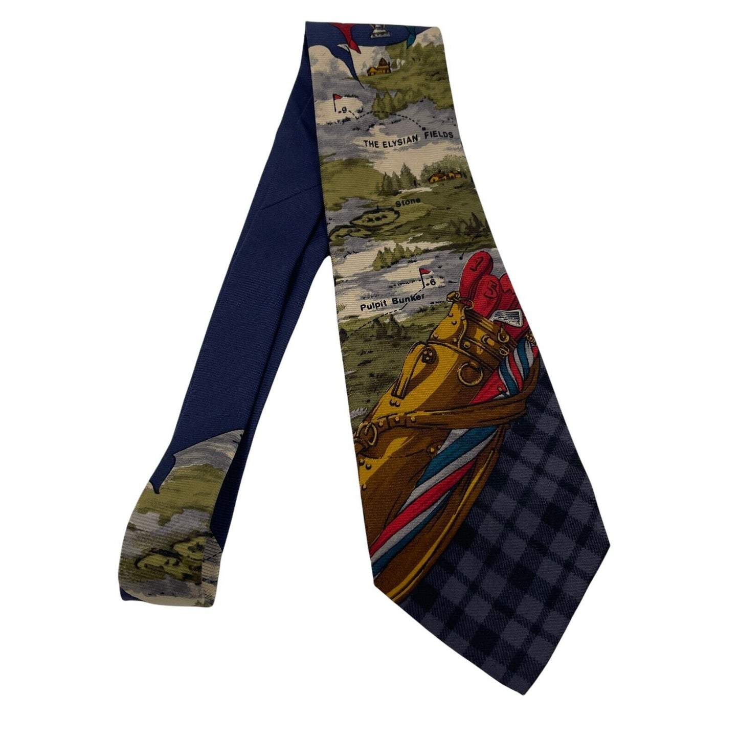 Vintage GANT Blue Golf Course Painting 100% Silk Hand Made Tie