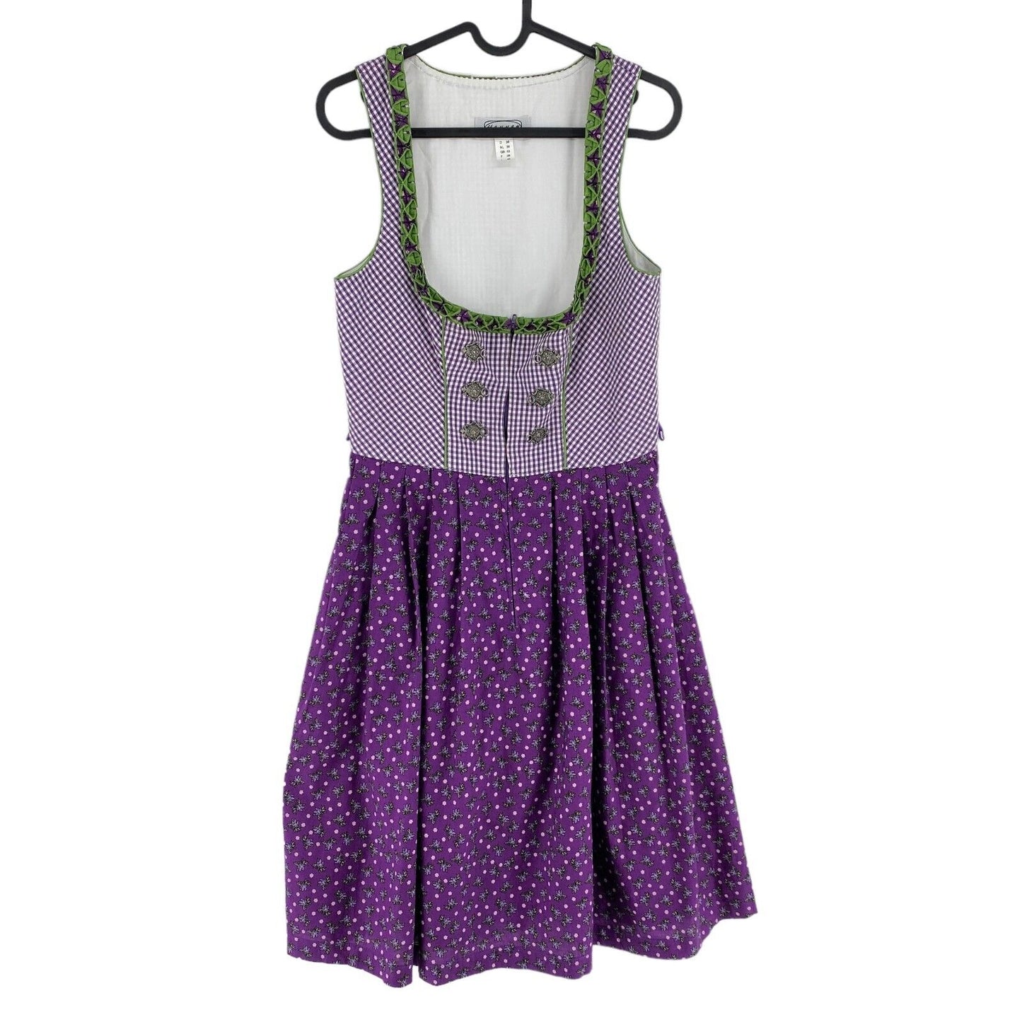 HANNAH Tyrol Dirndl Oktoberfest Purple Plaid Floral Dress Size EU 38 UK 10 US 8