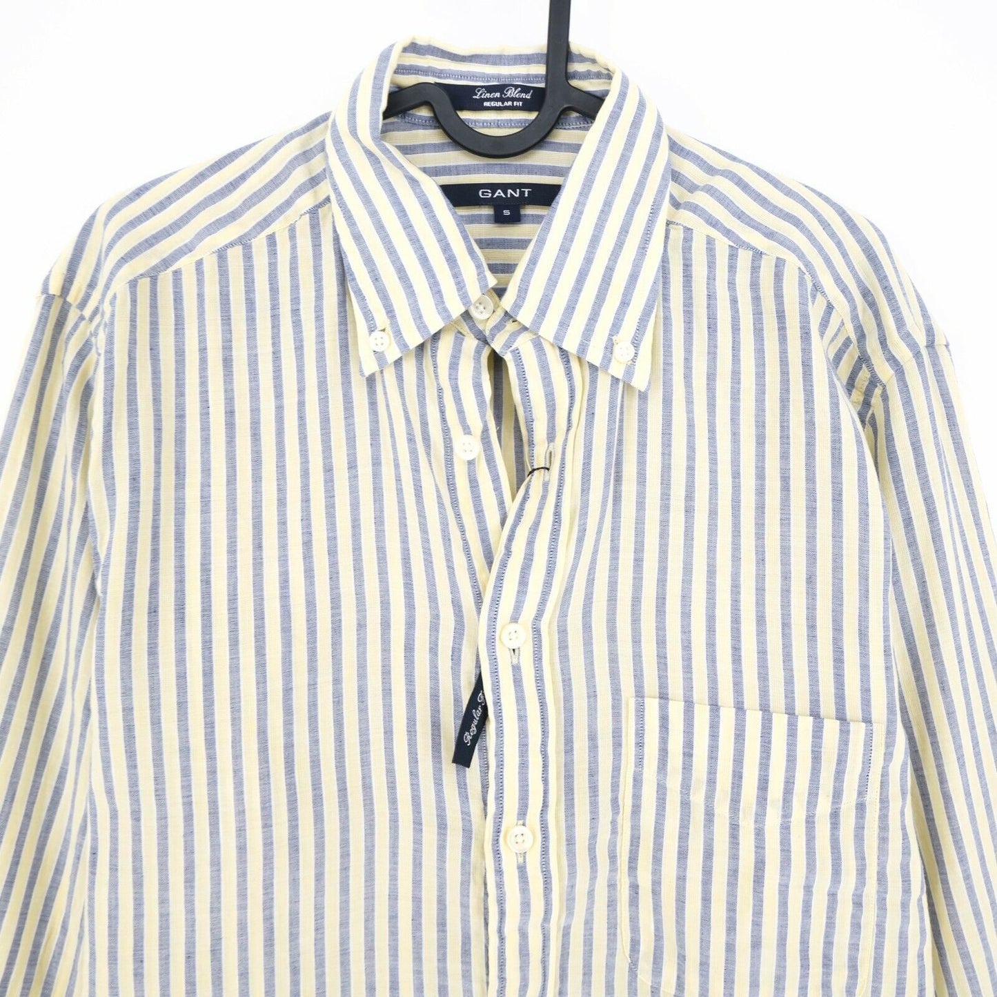 GANT Yellow Stripe Linen Blend Regular Fit Shirt Size S