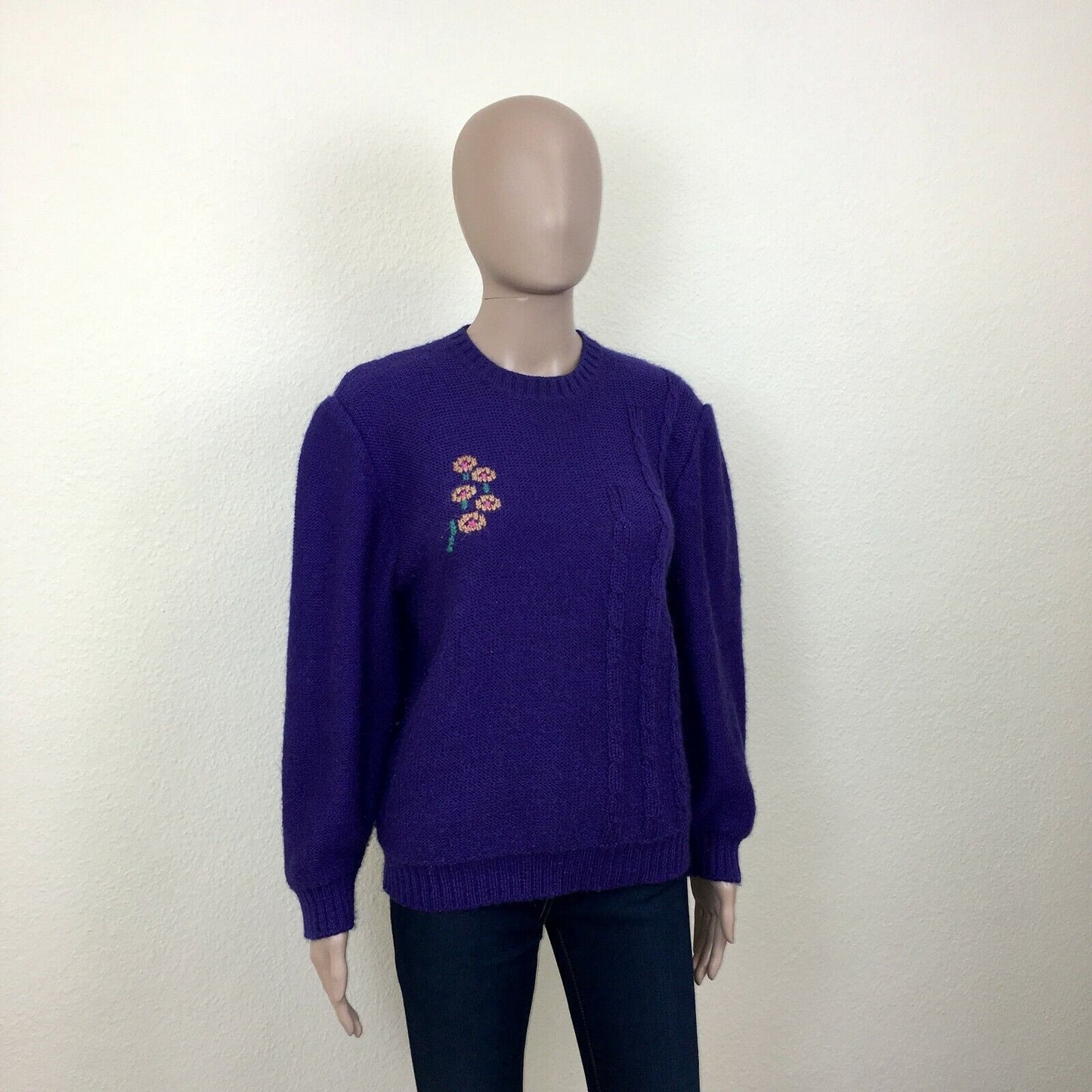 vintage Rétro années 80 90 Violet Fluffy Chunky Sweater Jumper EUR 38 US 8 UK 10