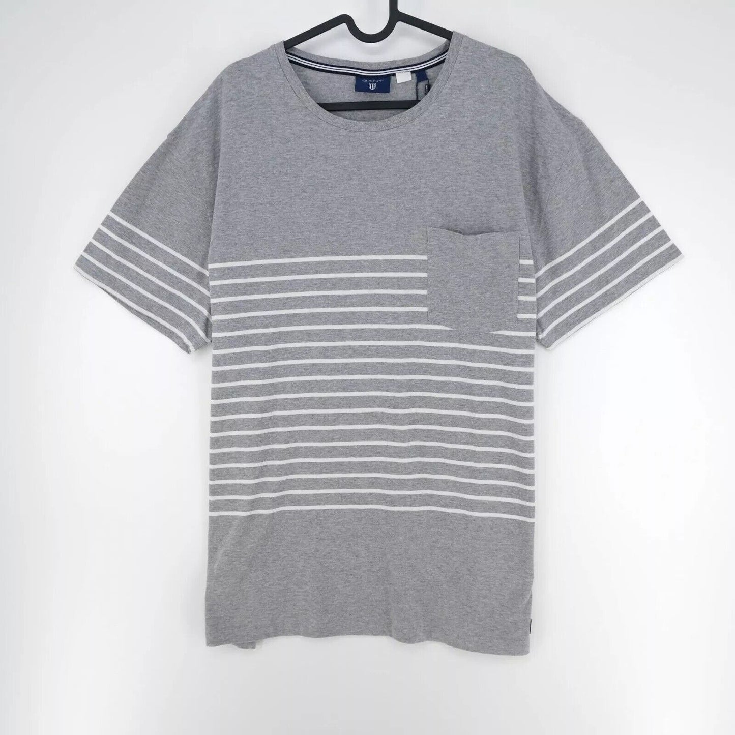 GANT Mens Dark Grey Striped Crew Neck Pocket T Shirt Size 2XL XXL