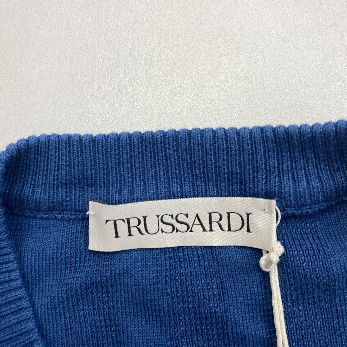 Trussardi 100% Cotton Blue Crew Neck Sweater Pullover Jumper Size XL