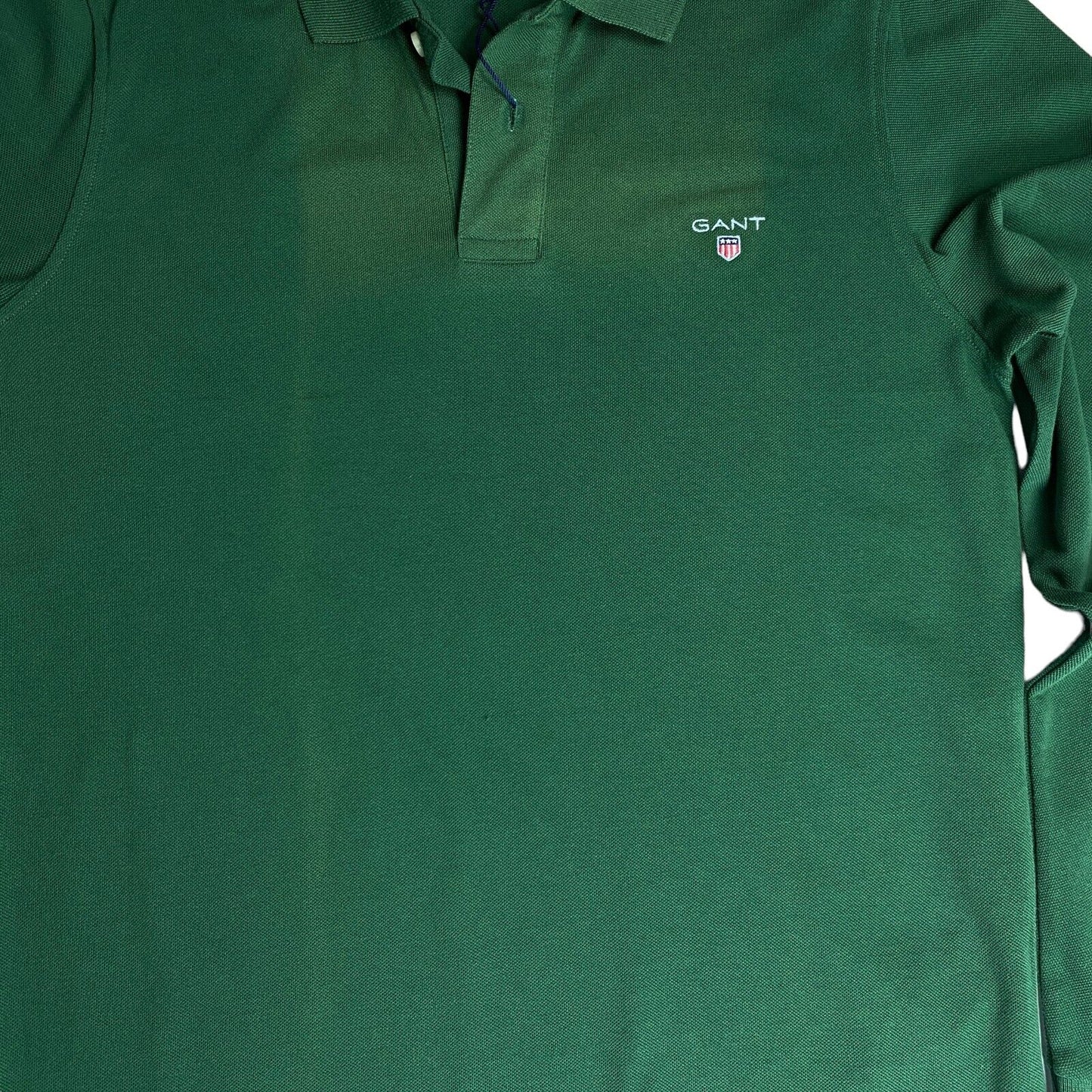 GANT Dark Green Solid Pique Long Sleeves Rugger Polo Shirt Size S