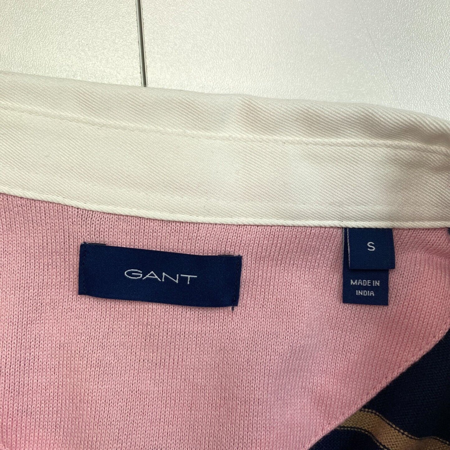 GANT Pink Striped Heavy Rugger Polo Sweater Pullover Size S