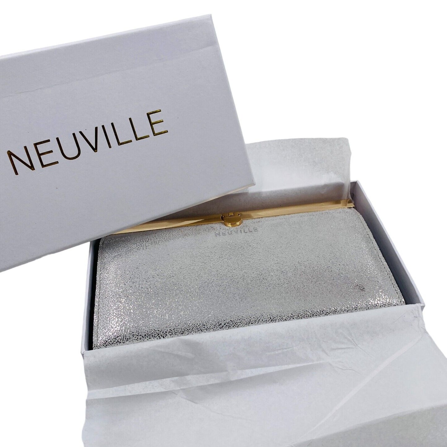 NEUVILLE – Glitzernde, silberne Clutch mit Geldbörse