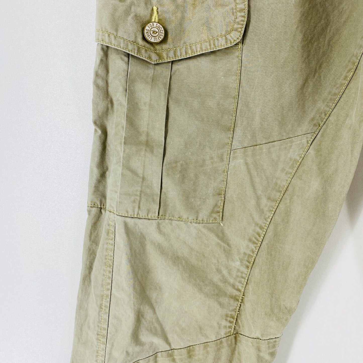 DIESEL P-URSULA Women Khaki Green Regular Fit Cargo Cuffed Trousers Size EUR 40