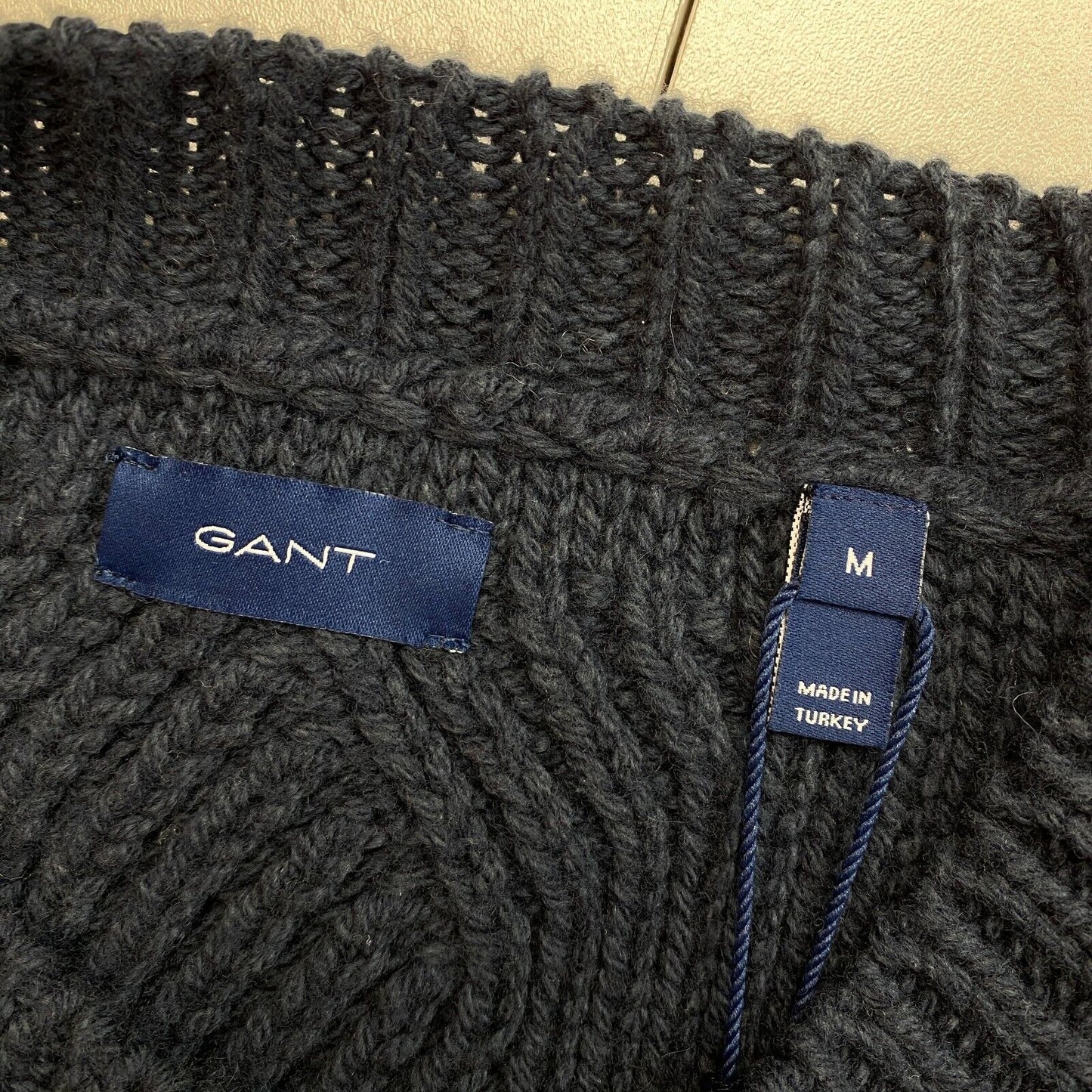 GANT Navy Blue Graphic Cable Crew Neck Sweater Jumper Size M