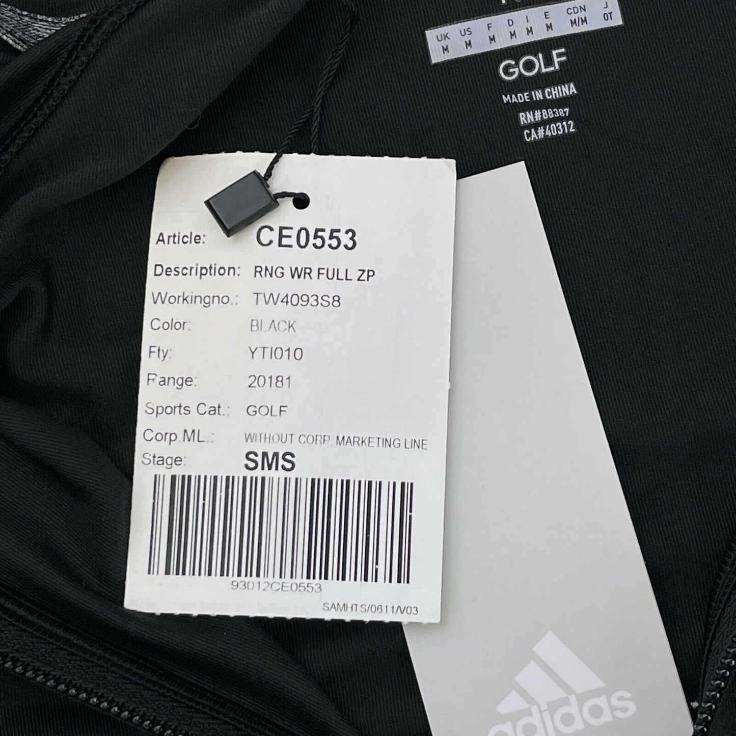 Adidas Golf Range Wear Black Full Zip Track Jacket Size M