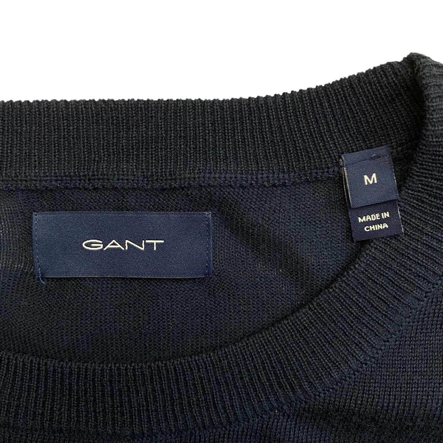 GANT Pullover mit Rundhalsausschnitt, 100 % Wolle, Marineblau, Größe M