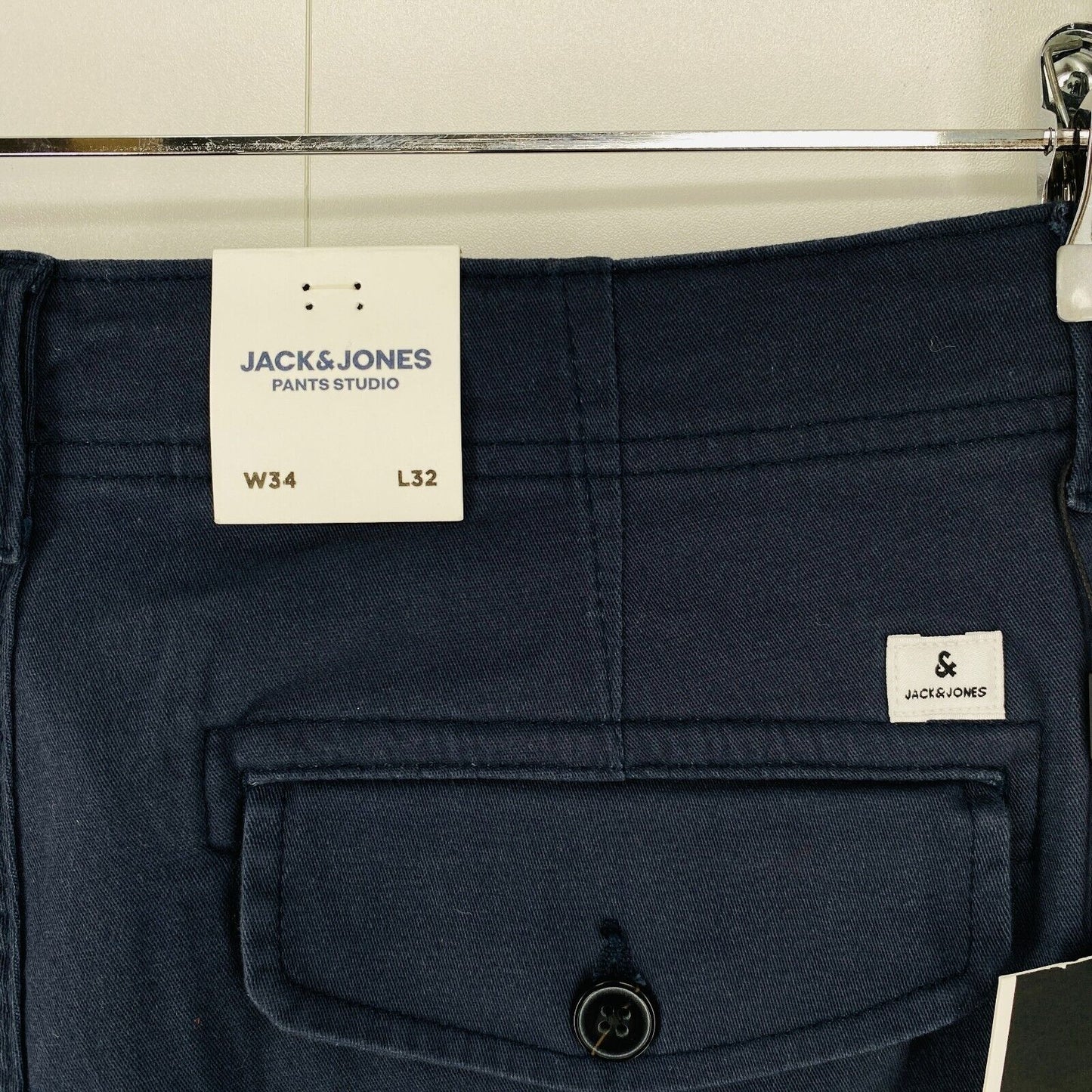 JACK & JONES PAUL Dark Blue Mens Tapered Fit Chino Cargo Trousers Size W34 L32