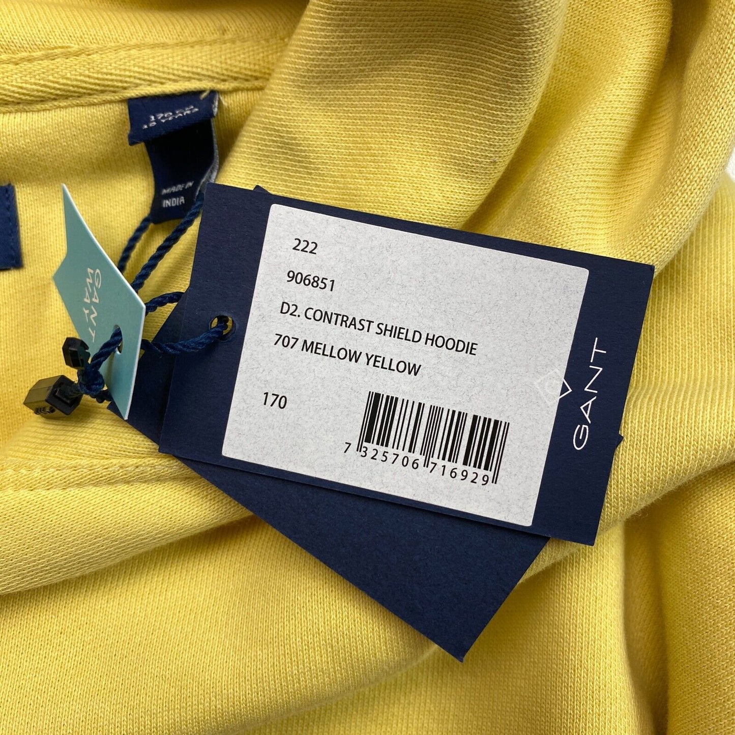 GANT Boys Yellow Contrast Shield Hoodie Sweater Size 15 Years 170 cm