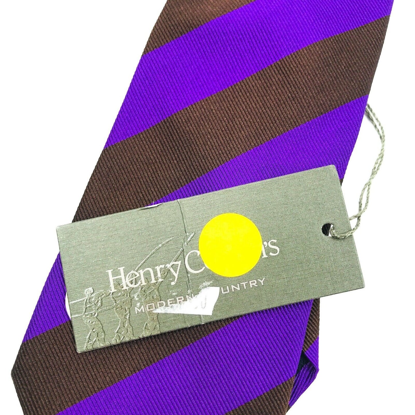 RRP €99 Henry Cottons Brown Purple 100% Silk Tie