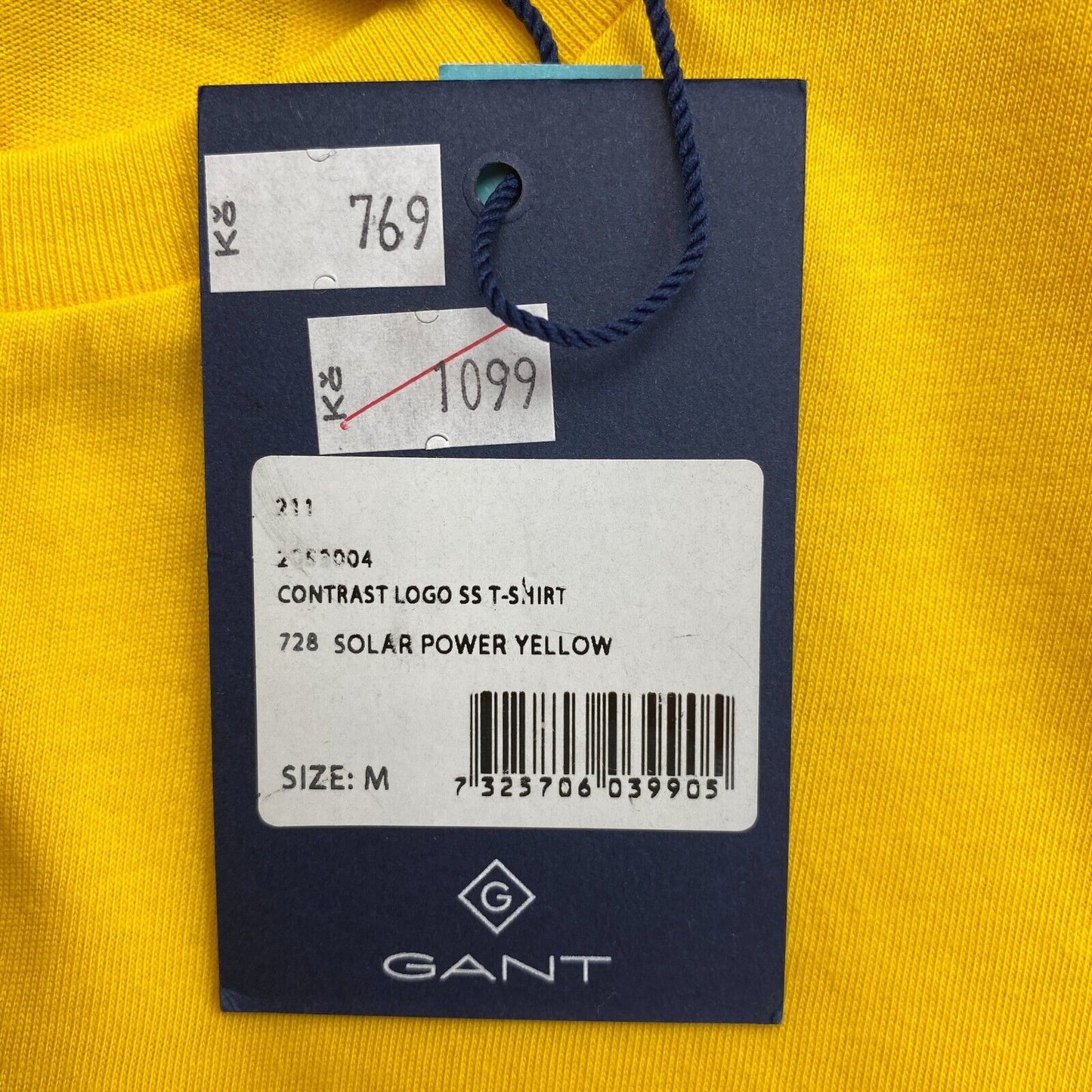 GANT Yellow Contrast Logo Crew Neck T-Shirt Size M