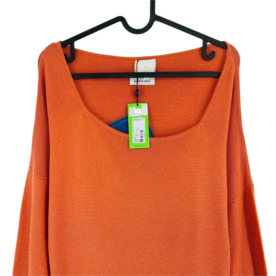 La Martina Women Orange Cotton Cashmere Blend Loose Fit Jumper Sweater Size S