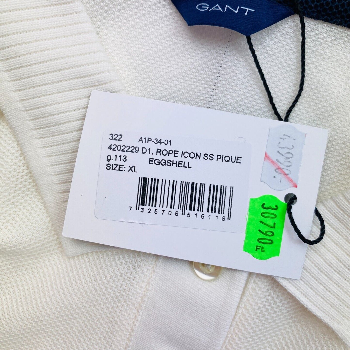 GANT White Rope Icon Pique Polo Shirt Size XL