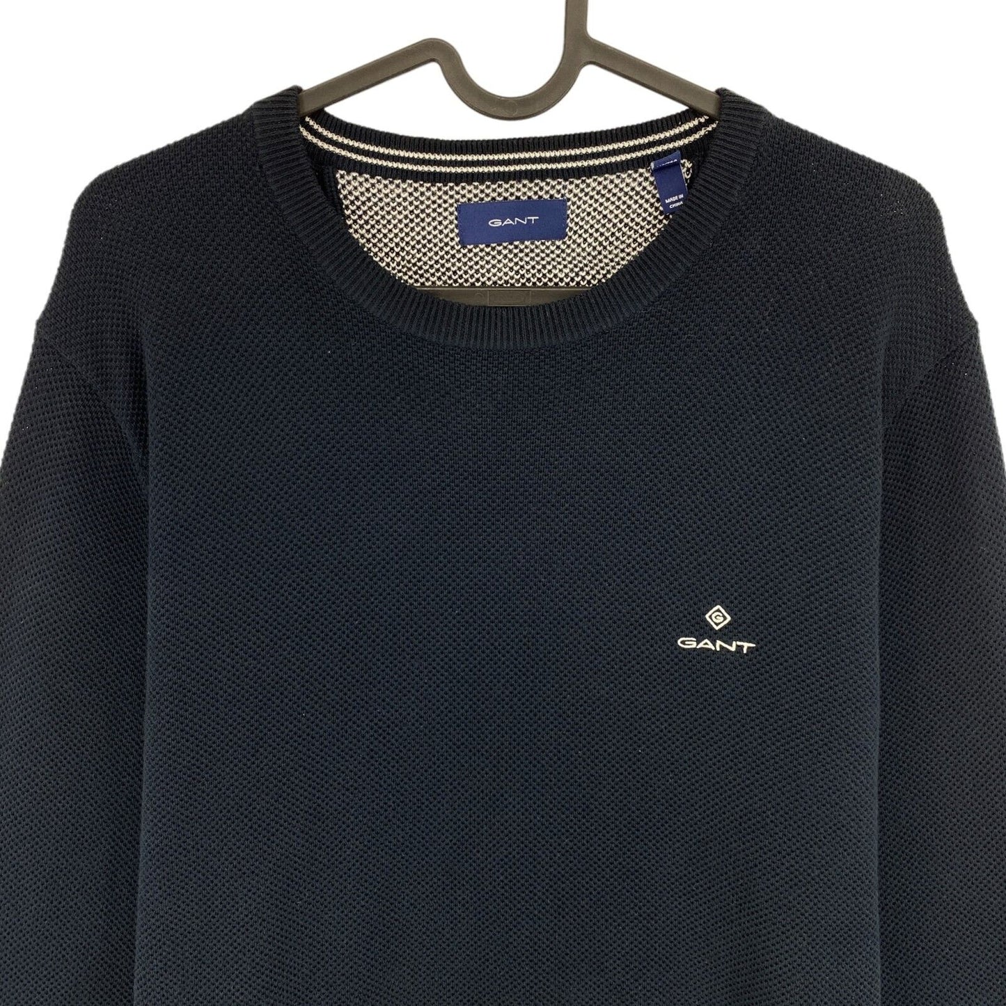 GANT Navy Blue Pique Crew Neck Jumper Sweater Size L