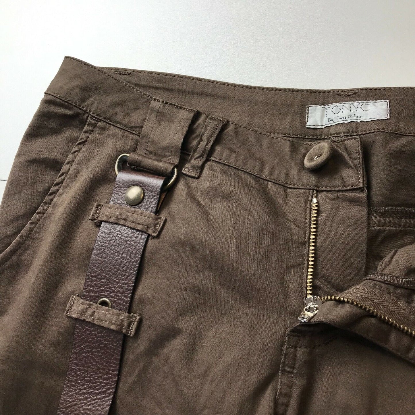 TONYC Women Dark Brown Relaxed Fit Chino Capri Trousers Size 29 Made In Italy