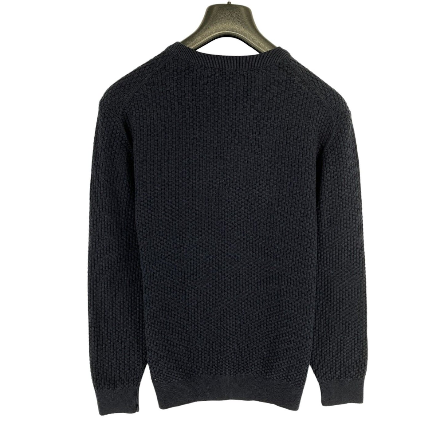 GANT Men Navy Blue Textured Crew Neck Sweater Pullover Size L