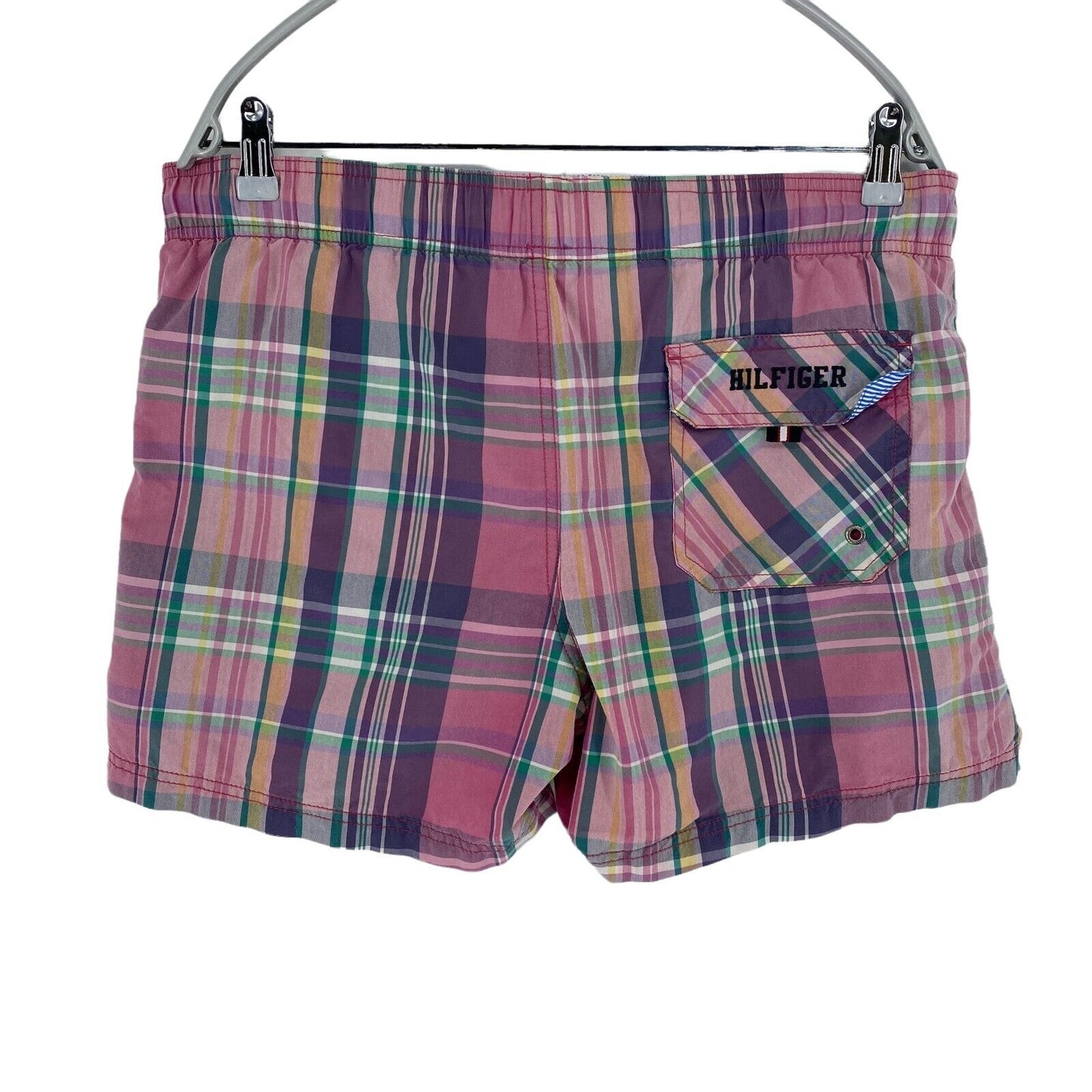 TOMMY HILFIGER Plaid Purple Cotton Blend Swimwear Swimming Trunks Shorts Size S