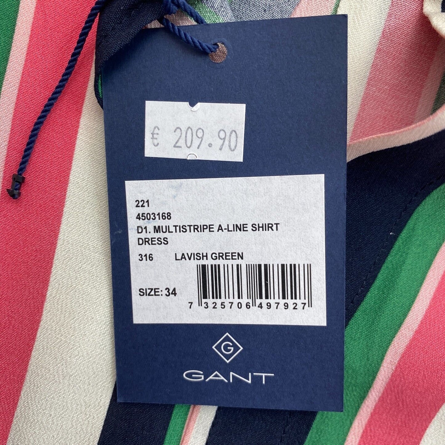 UVP 209 € GANT Grünes Multistripe A-Linien-Hemdkleid Größe EU 34 UK 6 US 4