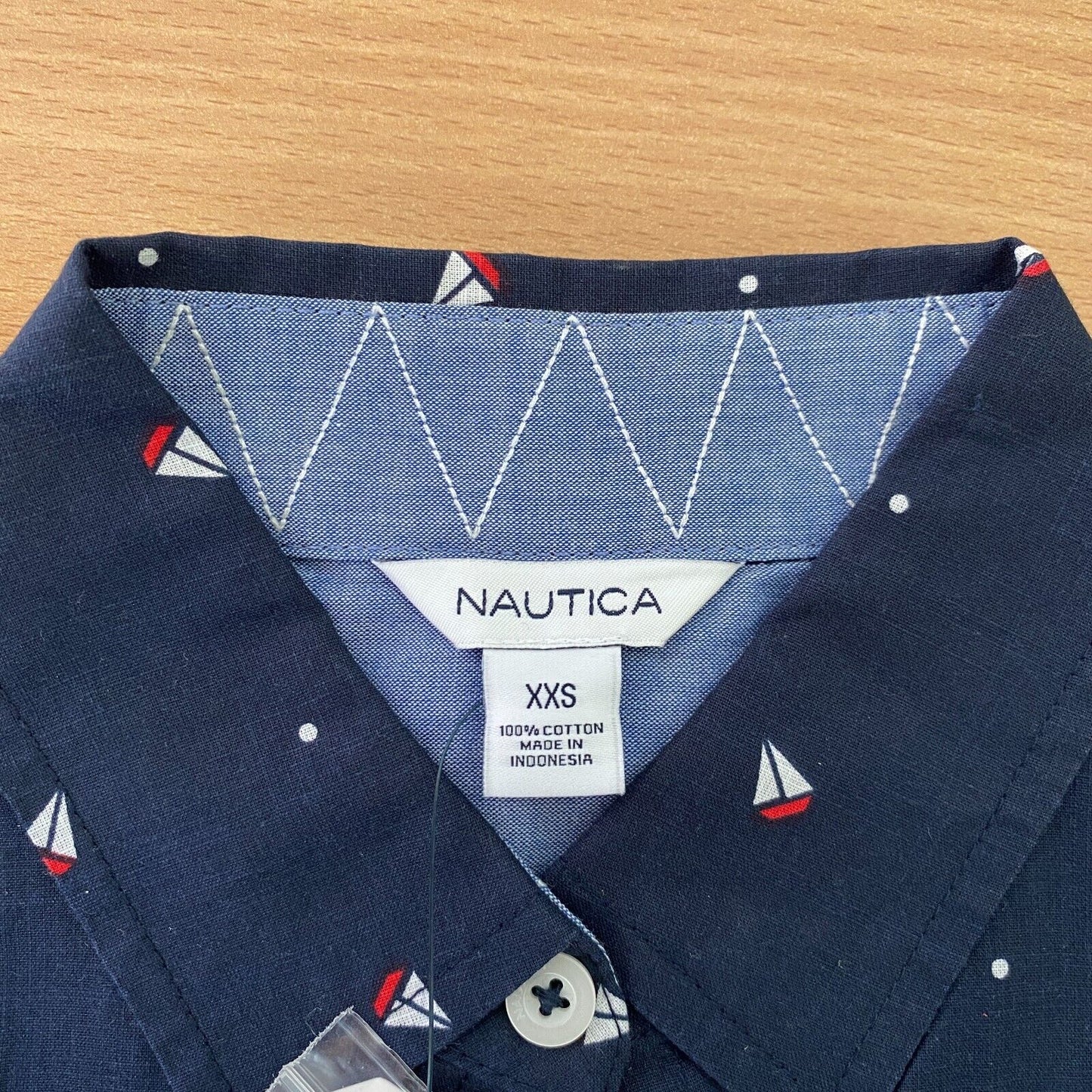 NAUTICA Navy Blue Ship Print Shirt Size 2XS XXS