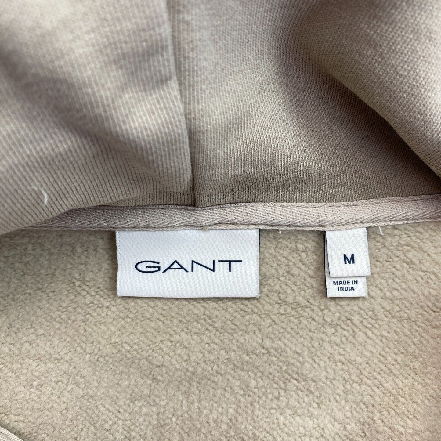 GANT Men Dark Beige Tonal Shield Full Zip Hoodie Sweater Jumper Size M