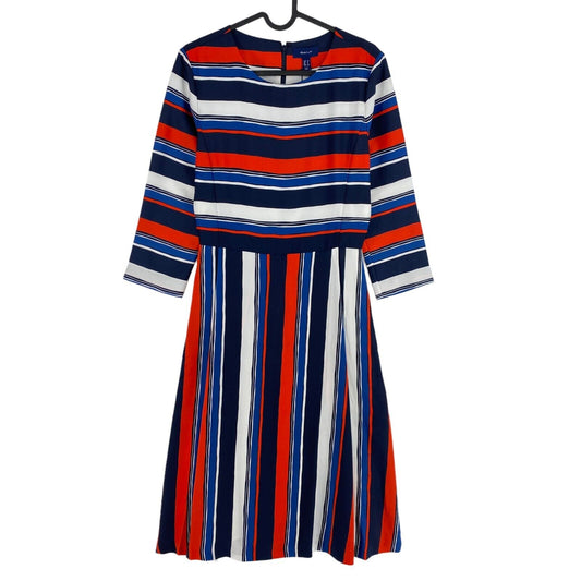 RRP €269 GANT Navy Blue Preppy Stripe Flared Dress Size EU 34 UK 8 US 4