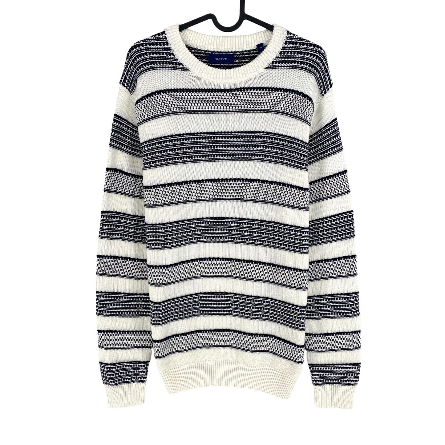 GANT White Striped Cotton Crew Neck Sweater Pullover Size M