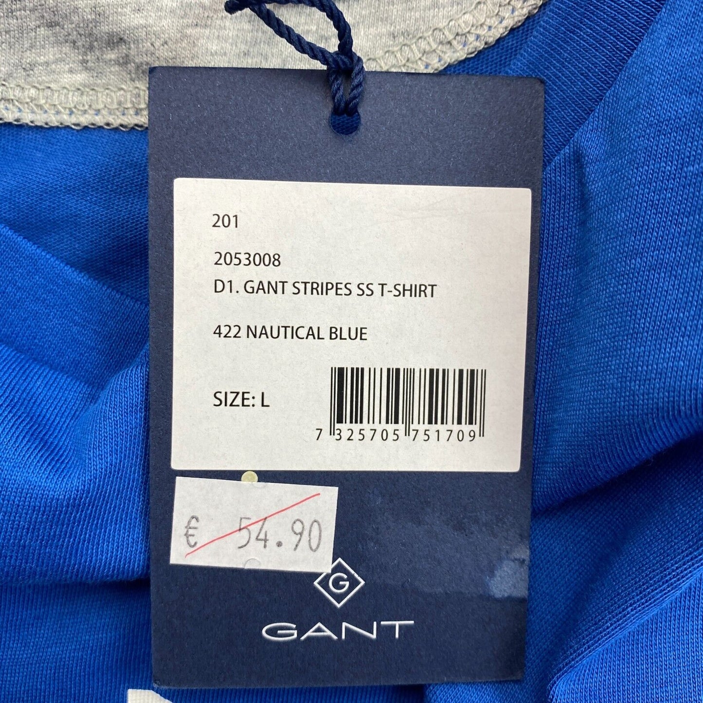 GANT Blue Stripes Crew Neck T Shirt Size L