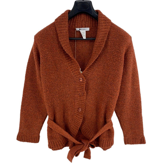 PERSONA Dark Orange Belted V Neck Cardigan Sweater Size L