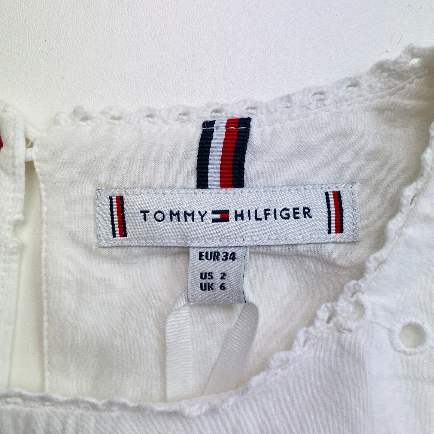 Tommy Hilfiger Women White Broderie Crew Neck Blouse Size EU 34 UK 6 US 2