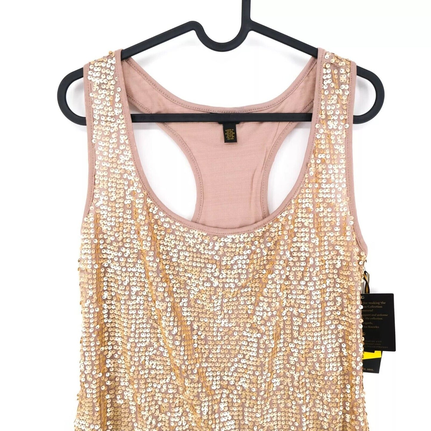 RRP €116 DEREON Gold Round Neck Sequin Short Dress Size S