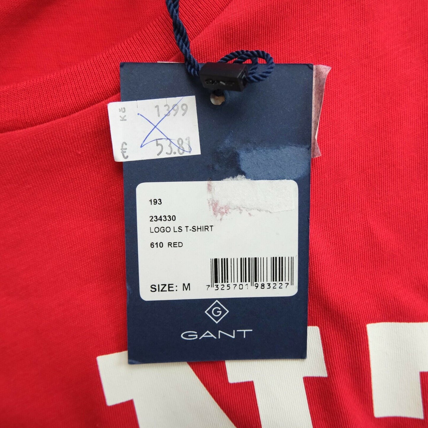 GANT Red Big Logo Crew Neck Long Sleeves T Shirt Size M