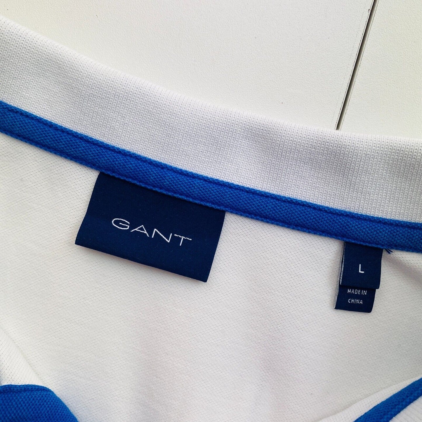 GANT Men White Contrast Collar Rugger SS Polo Shirt Size L