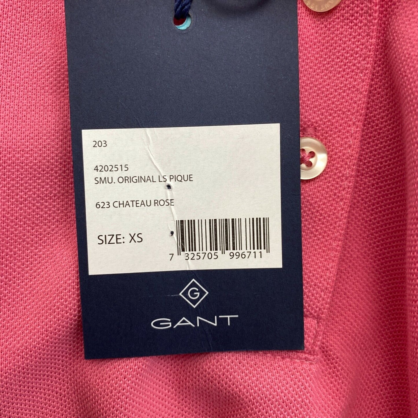 GANT Pink Original Long Sleeves Pique Polo Shirt Size XS