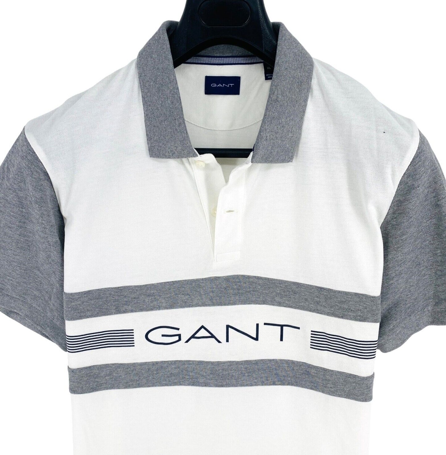 GANT Men White Logo Pique Short Sleeve Polo Shirt Size XL