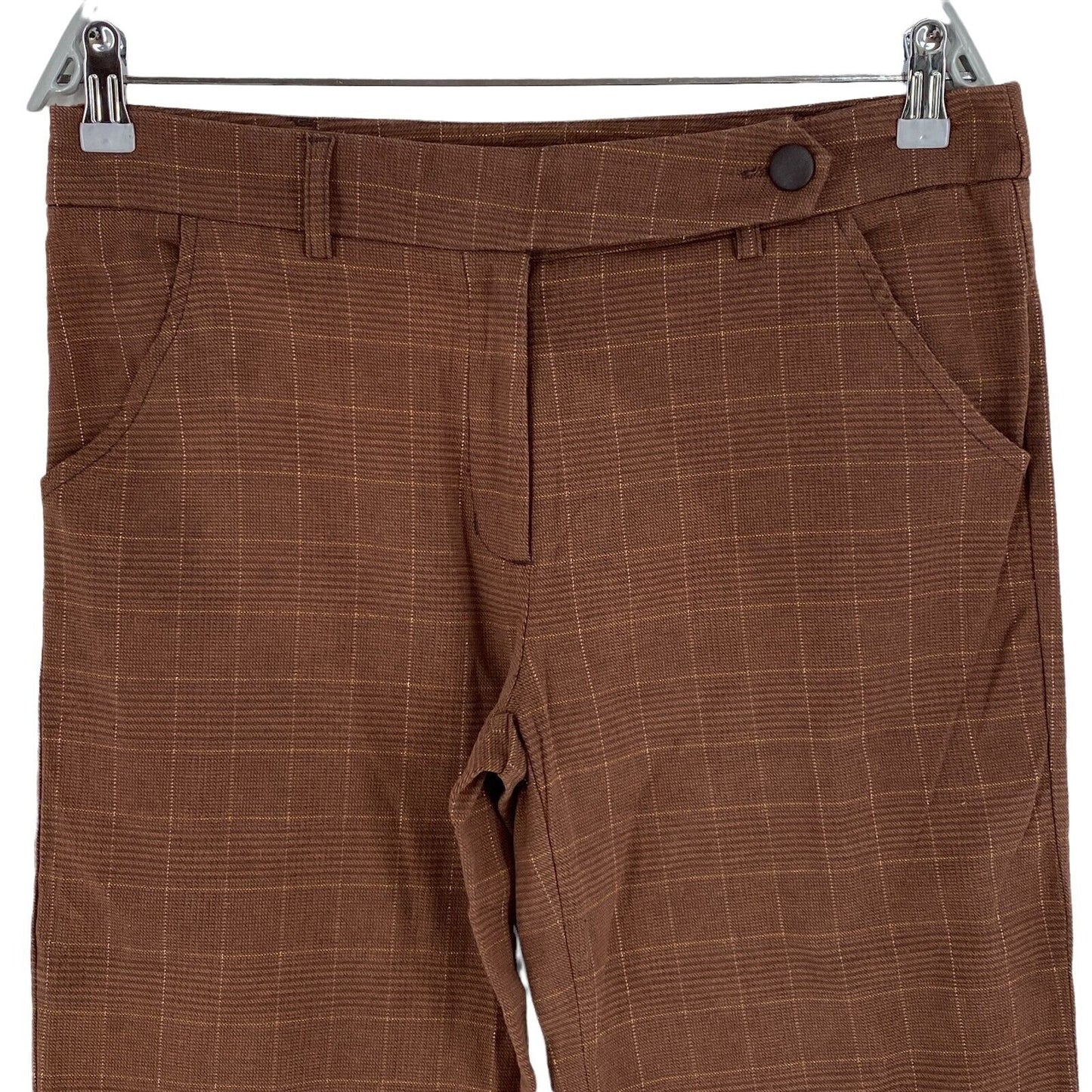 VUE SUR MER Plaid Brown Cotton Blend Capri Trousers Pants Size EU 40 W32