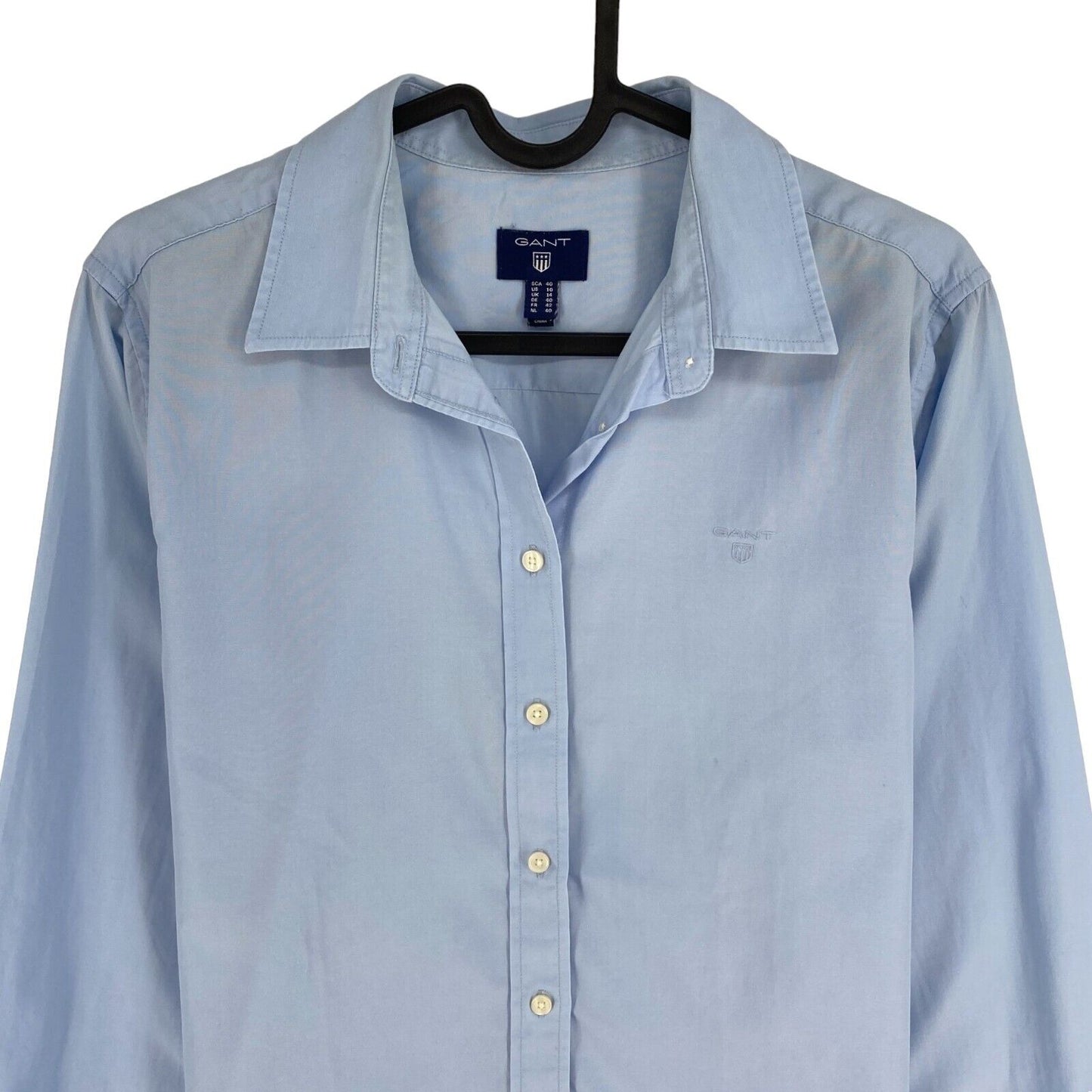 GANT Women Blue Solid Long Sleeves Shirt Size EU 40 UK 14 US 10